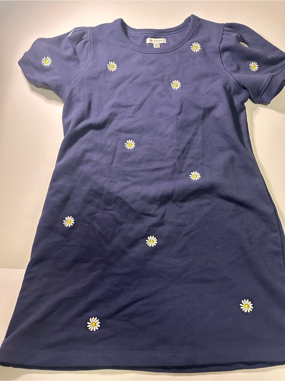 Free Assembly Girls Navy Daisy Puff Sleeve Dress Size Large 12-14